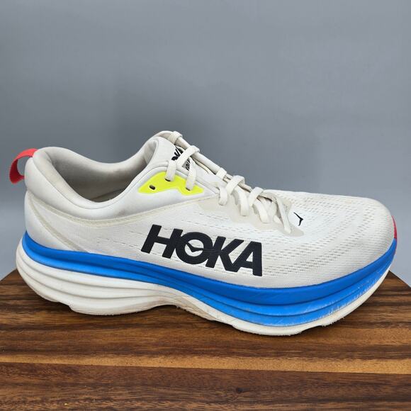 Hoka One One Bondi 8 Shoes Mens 11.5 D White Blue Walking Sneakers NO INSOLES main image 5
